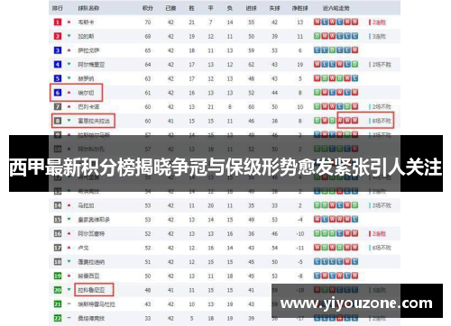 西甲最新积分榜揭晓争冠与保级形势愈发紧张引人关注
