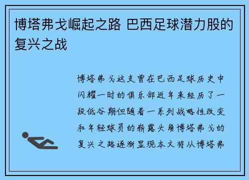 博塔弗戈崛起之路 巴西足球潜力股的复兴之战